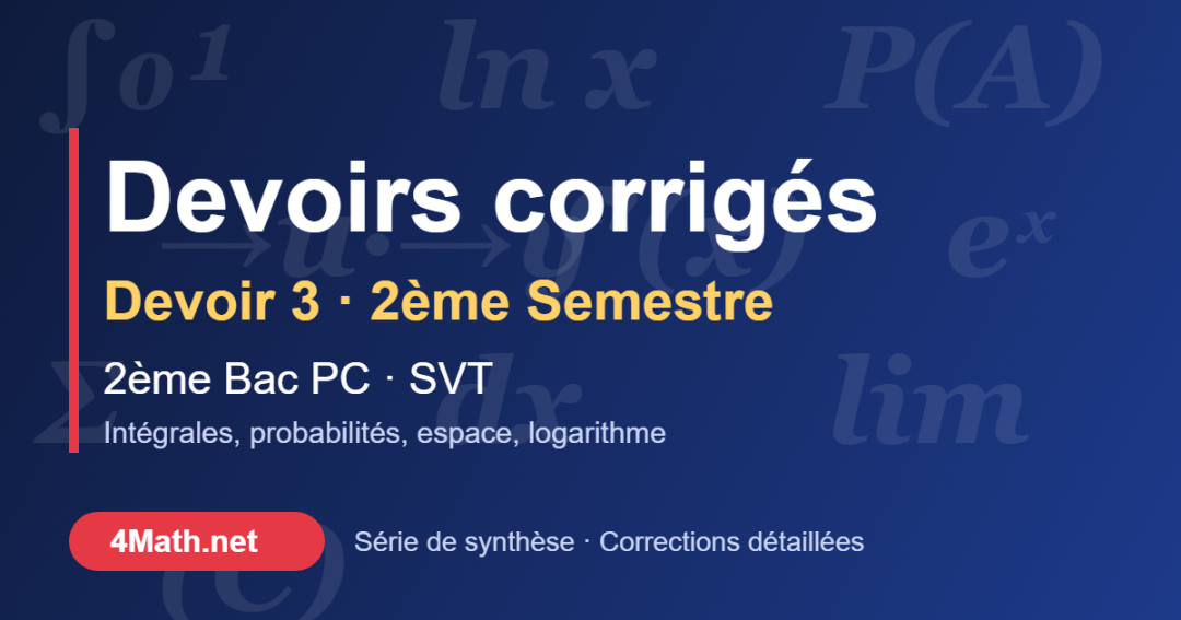 Devoir 3 corrigé 2ème semestre 2ème Bac PC-SVT